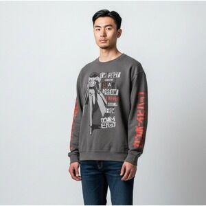 atsuko Cowboy Bebop Sweatshirt Long Sleeves Men's XXL 2XL Gray Cotton NEW